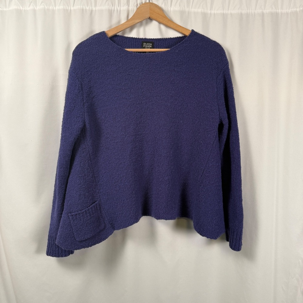 Eileen Fisher Womens Petite PS Asymmetric Hem Boucle Knit Sweater‎ Purple Boxy